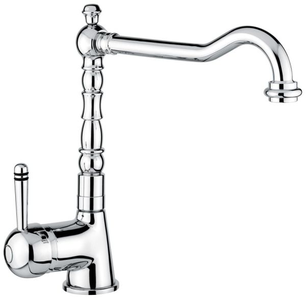 Emmevi Laguna, однорычажный кухонный смеситель (поворотный излив 22 см), с металлической ручкой и без донного клапана, цвет хром