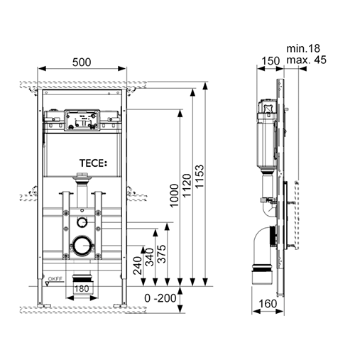 Застенный модуль TECElux 100 для уставновки подвесного унитаза Застенный модуль TECElux 100 для уставновки подвесного унитаза