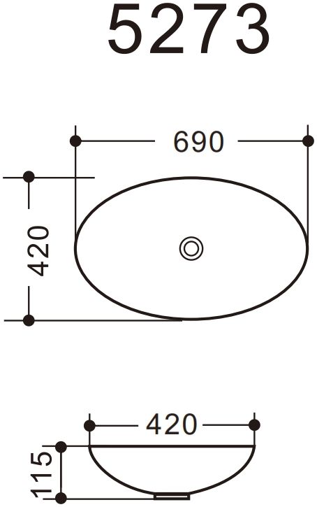 Раковина керамическая накладная AM5273-W, цвет белый глянец, 690x420x115 мм