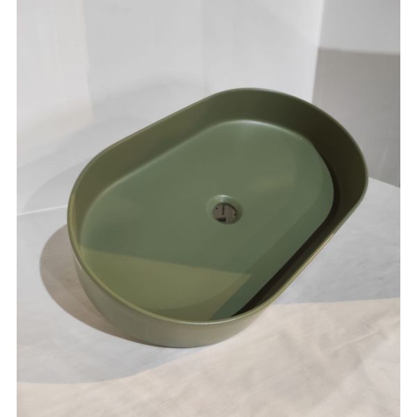 White Ceramic Blade, накладная овальная раковина 60x36x12h см, цвет зеленый матовый