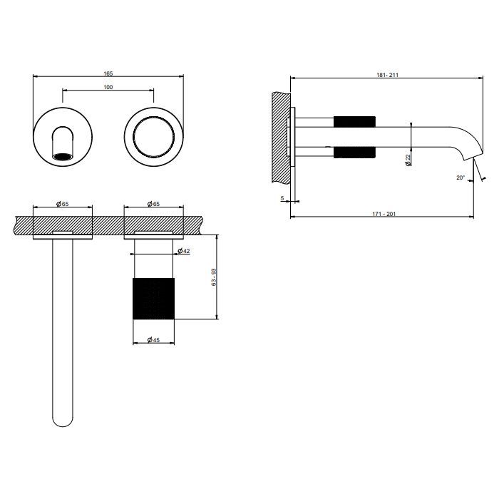 GESSI HABITO DIAMANTATO Смеситель для раковины настенный встраиваемый, однорычажный, цвет Finox Brushed Nickel