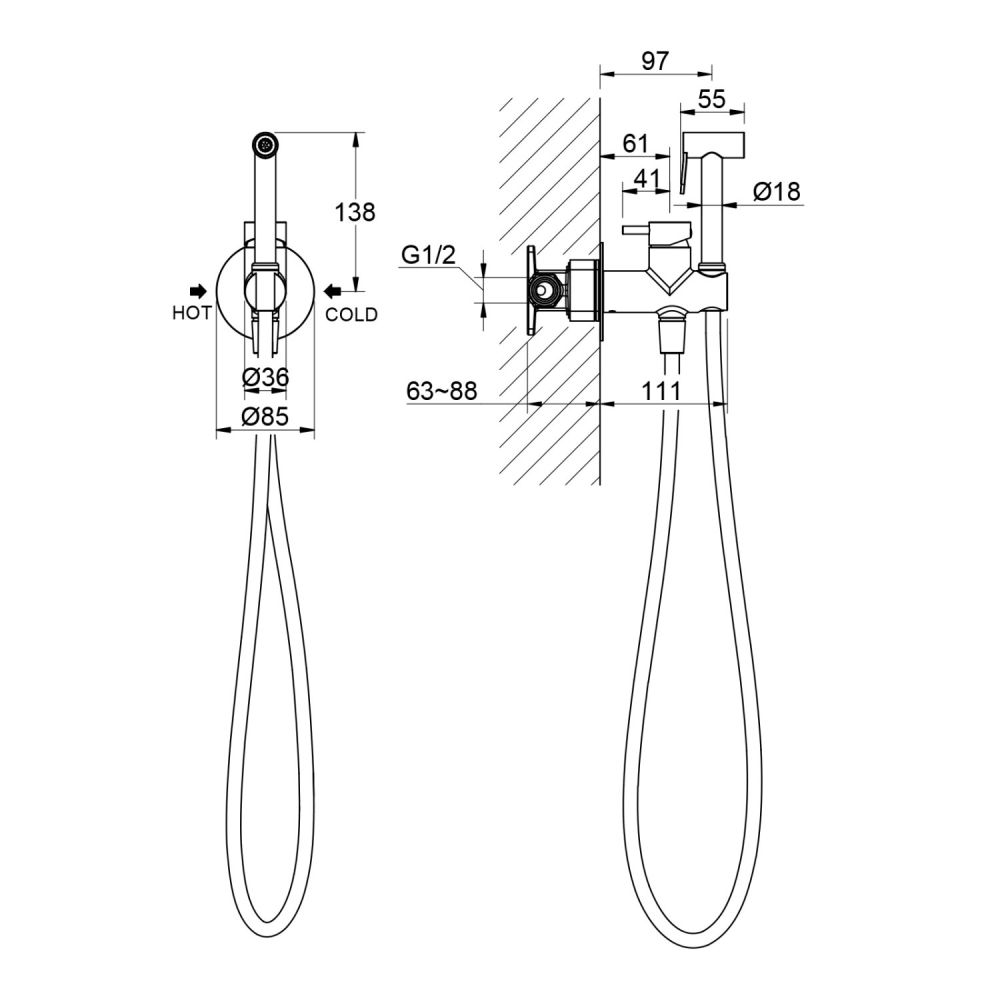 Смеситель встроенный с гигиеническим душем Timo Saona золото шлифованное (2337/20SM), артикул 2337/20SM