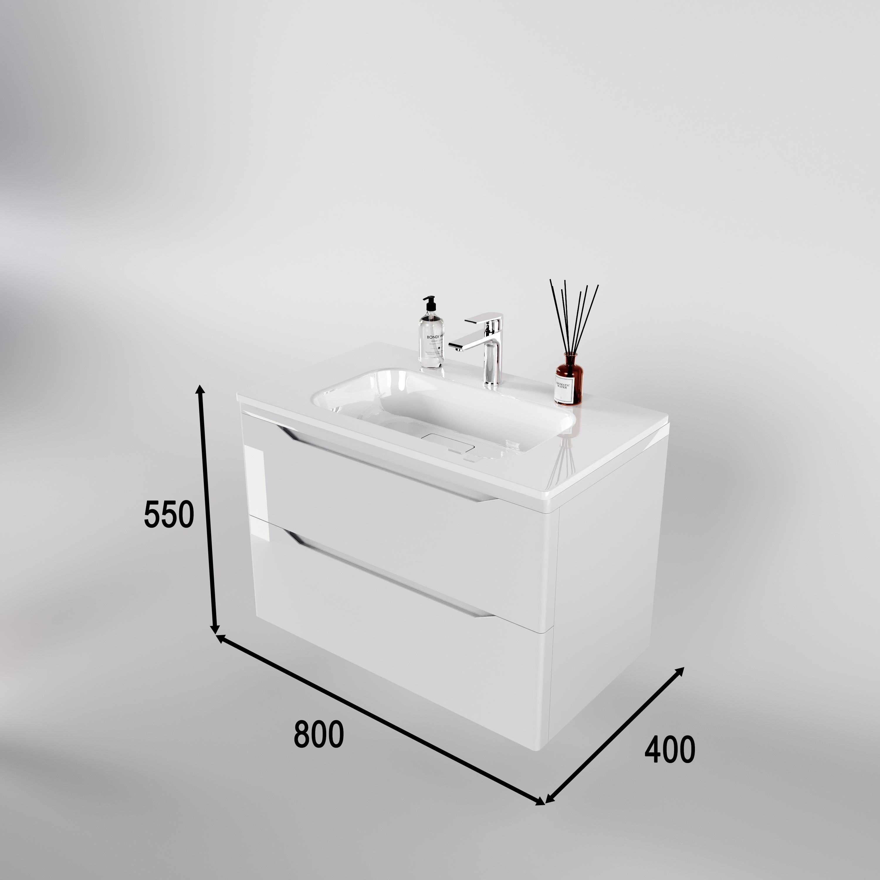 Тумба подвесная "Марелла 80" (2 ящ.) Люкс антискрейтч белый глянец, PLUS