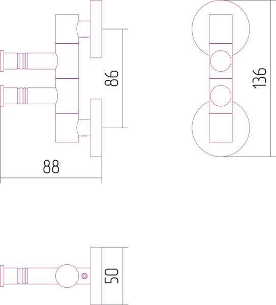 Полотенцедержатель, Сунержа, ВЕЕР, двойной, поворотный, ширина, мм-88, глубина, мм-50, высота, мм-136, тип установки-настенный, материал-нержавеющая сталь, цвет-хром чёрный