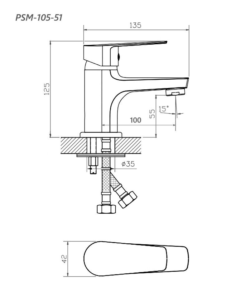 Смеситель для раковины ПСМ-Профсан PSM-105 тип См-УмОЦБА (PSM-105-51), артикул PSM-105-51