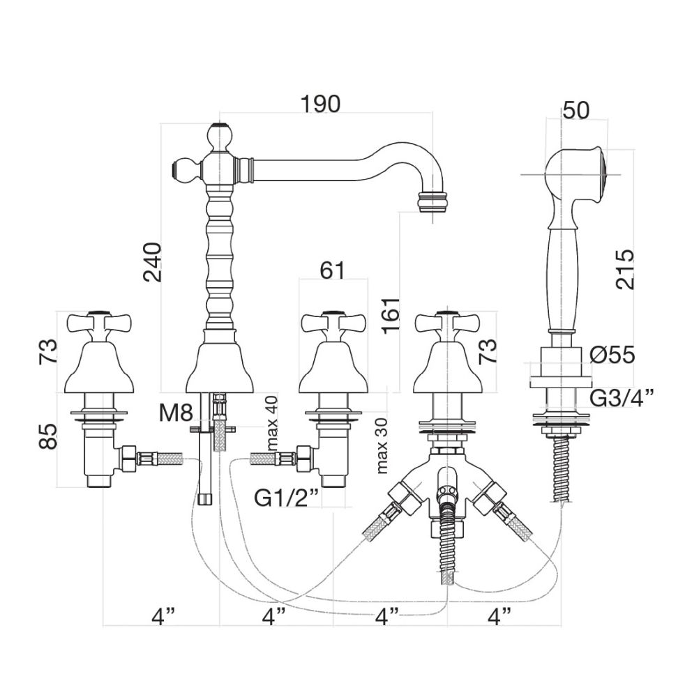 Смеситель на борт ванны Fiore MARGOT 26OO0607, золото