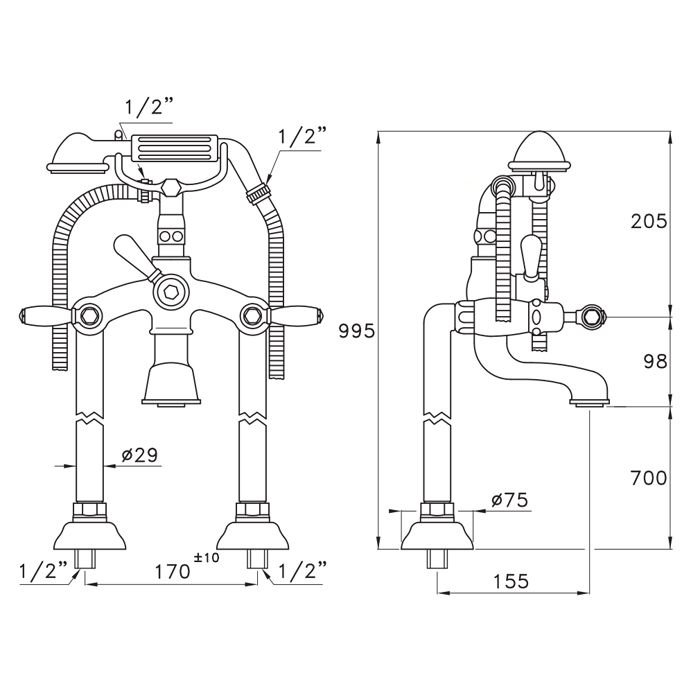 Stella Italica Leve Напольный смеситель для ванны 3274CL306 с ручным душем, цвет: хром