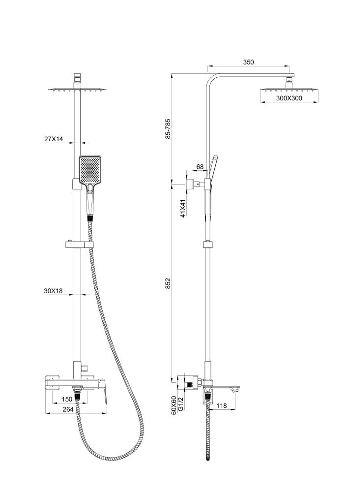 Душевая система WONZON & WOGHAND DIAMOND, Брашированный никель (WW-88739011-BN), артикул WW-88739011-BN
