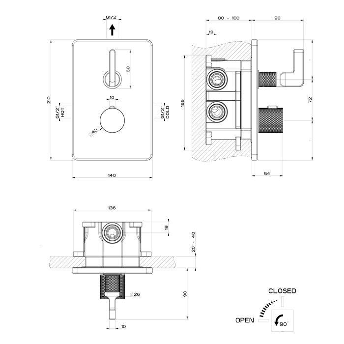 GESSI INCISO Термостатический смеситель на 1 источник (внешняя часть), цвет: nero XL