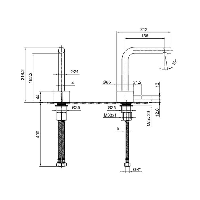 Fantini AF/21 Смеситель для раковины, 1 отв., без донного клапана, излив 155мм, цвет: Matt Gun Metal PVD