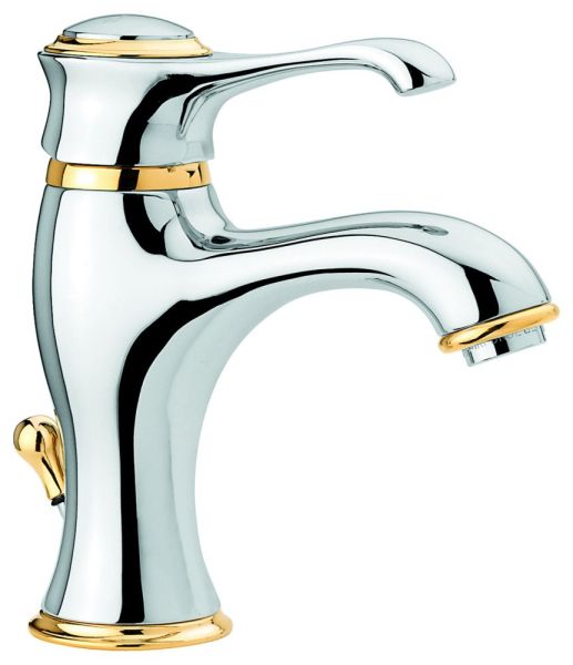 Emmevi Tiffany, однорычажный смеситель для раковины (излив 12 см), с донным клапаном, цвет хром/золото