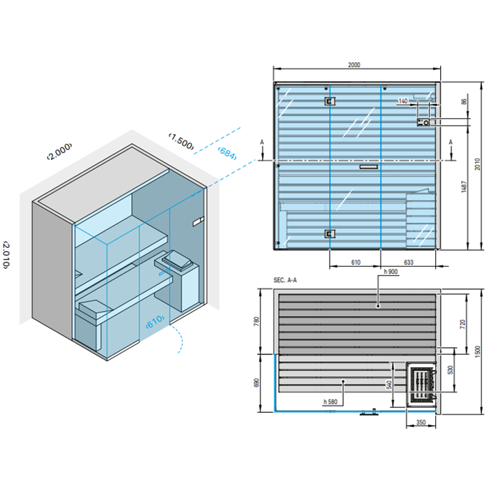 Effegibi Sky Corner Сауна 200x150h201см, DX, цвет: канадский хемлок