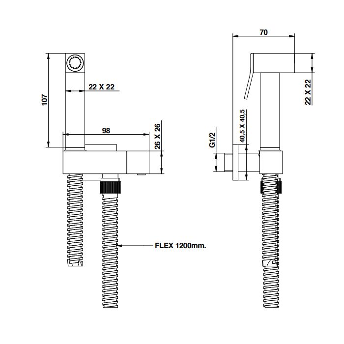 Bongio PURE GLAM Гигиенический набор с ручной лейкой и шлангом, цвет черный матовый