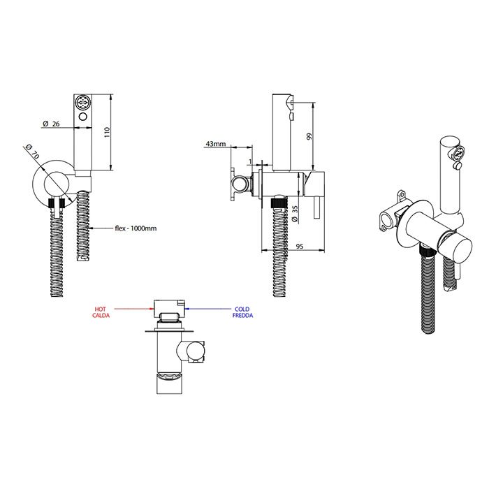 BONGIO ON Гигиенический душ в комплекте с однорычажным смесителем, шланг 1200 мм., внешняя часть, цвет белый матовый (без внутр части 09490/CT)