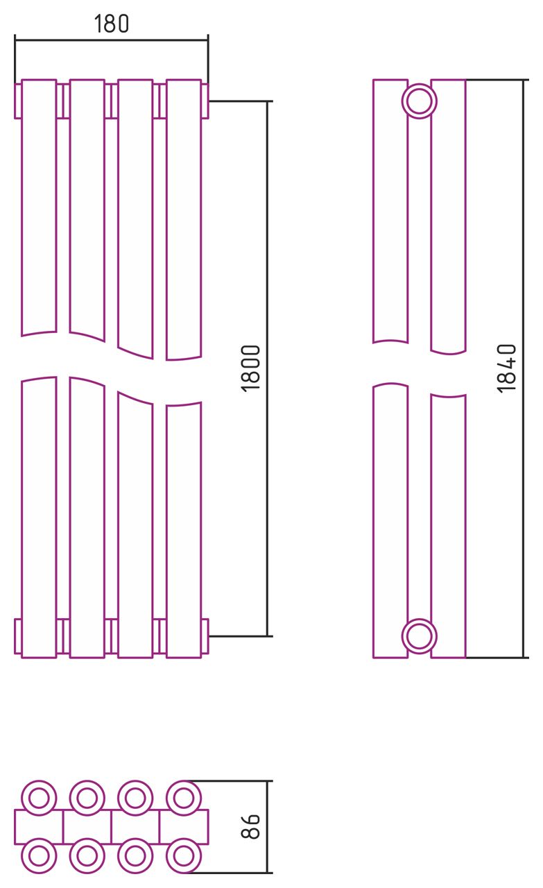 Отопительный радиатор ЭСТЕТ-00 н/ж 1800х180 / 4 сек (БЕЛЫЙ)