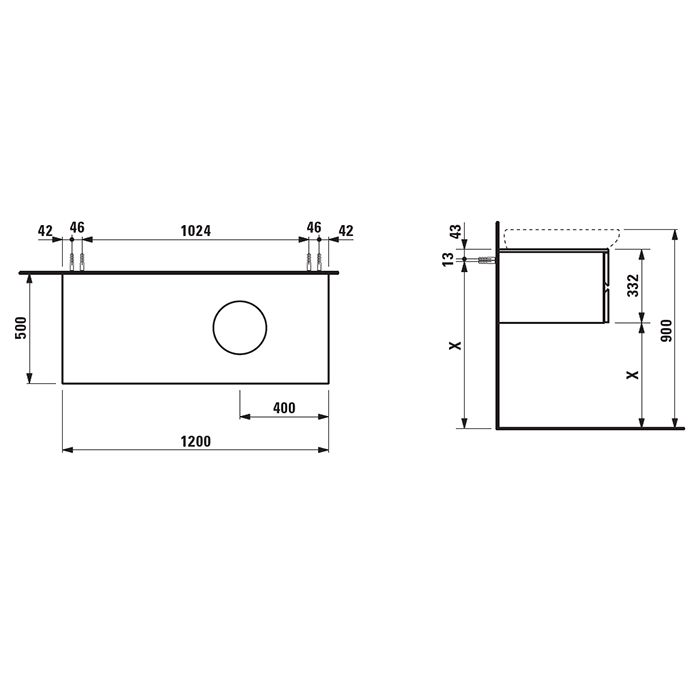 Laufen Alessi One Тумба под раковину 818971, 1200х500х330мм, с 4 выдвиж. ящиками, DX, цвет: орех, артикул 4.2412.2.097.630.1