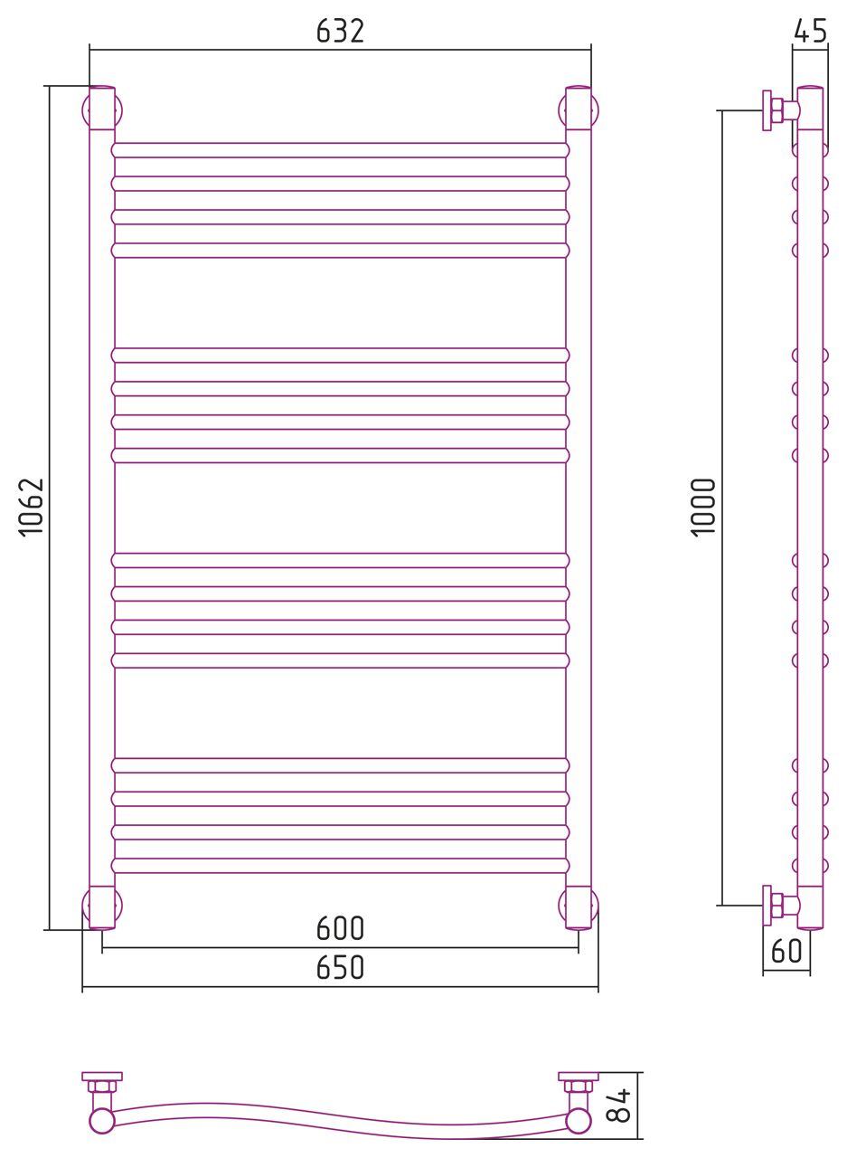 Полотенцесушитель водяной "ФЛЮИД+" 1000х600 (БЕЛЫЙ) Полотенцесушитель водяной "ФЛЮИД+" 1000х600 (БЕЛЫЙ)