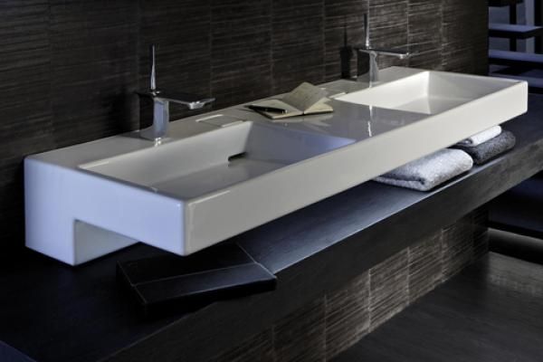 EXA9112-00 раковина-столешница TERRACE двойной, с подсветкой /150х49/ (бел), артикул EXA9112-00