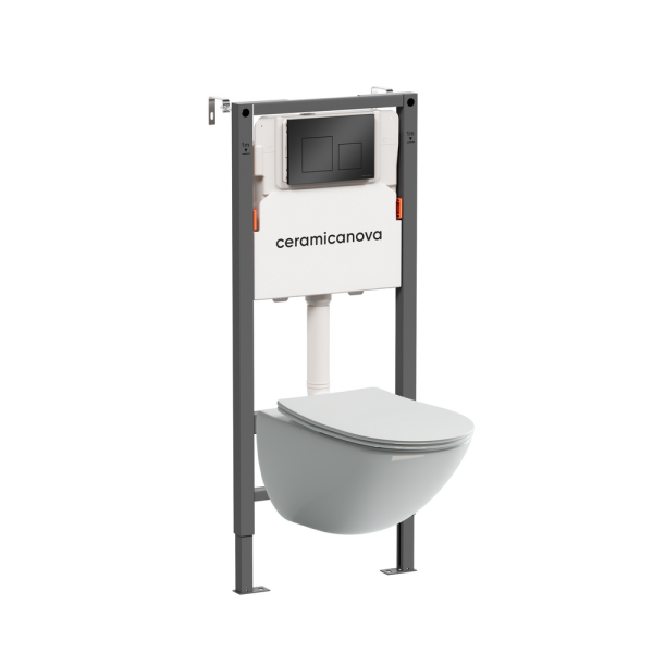 Комплект Подвесной унитаз Моно (Mono) Безободковый (Rimless) + Система инсталляции Баланс (Balance) кнопка Квадрат (Square), черный матовый