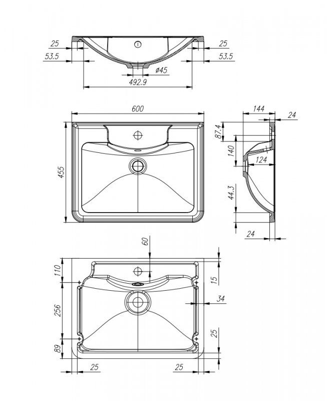ALBANO База под раковину напольная с двумя выкатными ящиками, Bianco Lucido, 600x450x810, ALBANO-600-2C-PIA-BL, артикул ALBANO-600-2C-PIA-BL