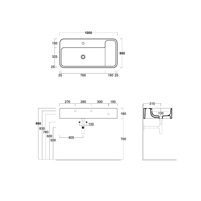 SIMAS HOP  Раковина чаша подвесная 100x50xh18 см, без отв. для смесителя,  цвет MOKA MATT