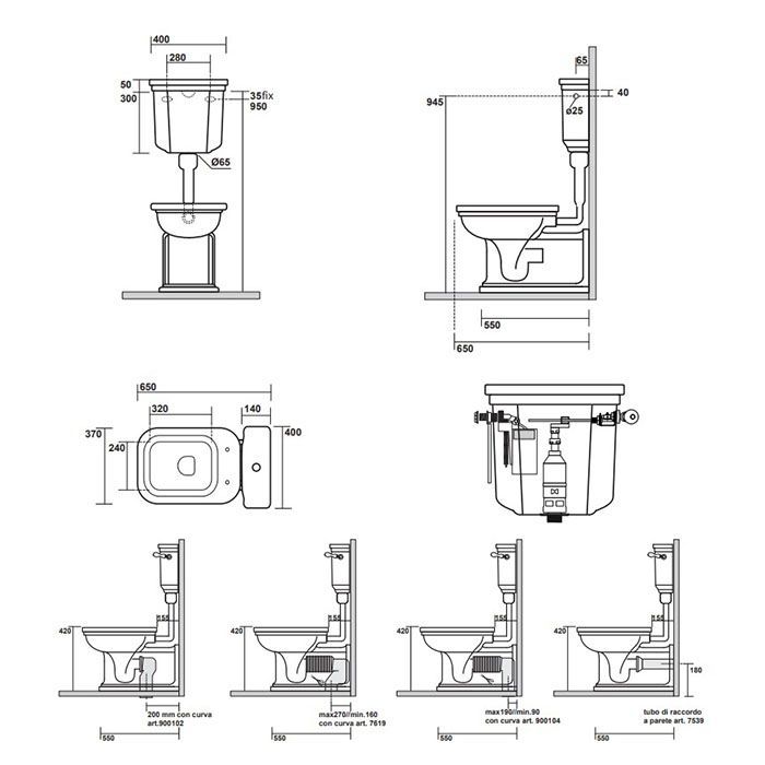 KERASAN Механизм слива одинарный для низкого бачка, без трубы  без подводки, цвет бронза