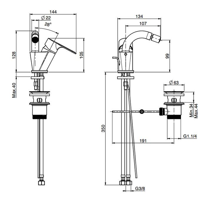 Fima Carlo Frattini Serie 22 Смеситель для биде, на 1 отв., с донным клапаном, цвет: хром, артикул F3842CR.1