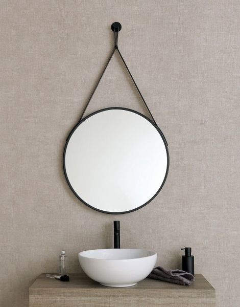 Stil Haus, круглое зеркало 60 см на кожаном ремне с крючком для подвеса, цвет черный матовый