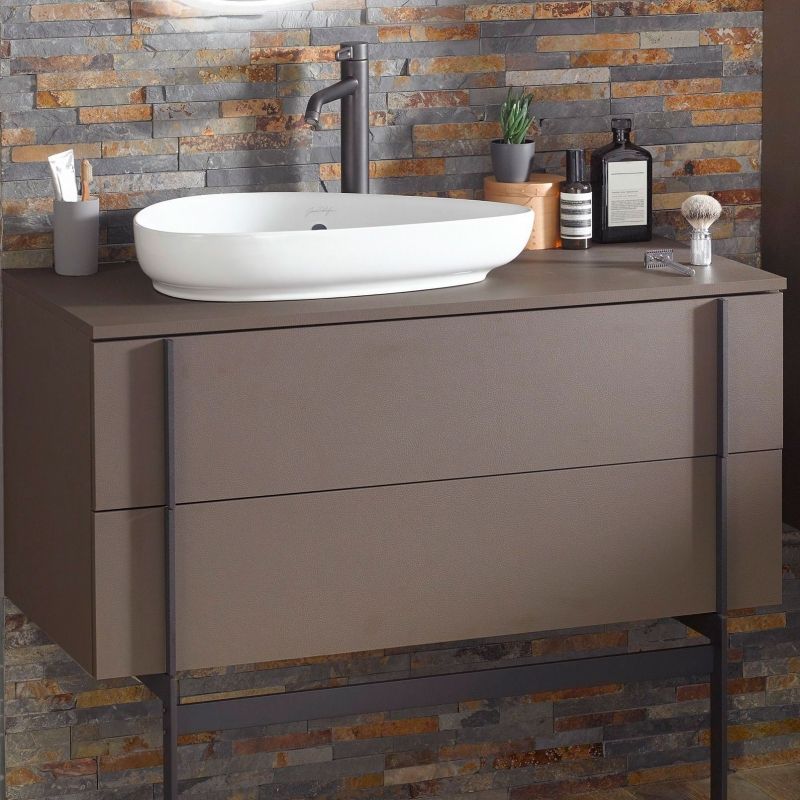 EB3041-NR2 тумба под раковину NOUVELLE VAGUE 2 ящика /120x51,2x46,8/ (коричневая кожа), артикул EB3041-NR2