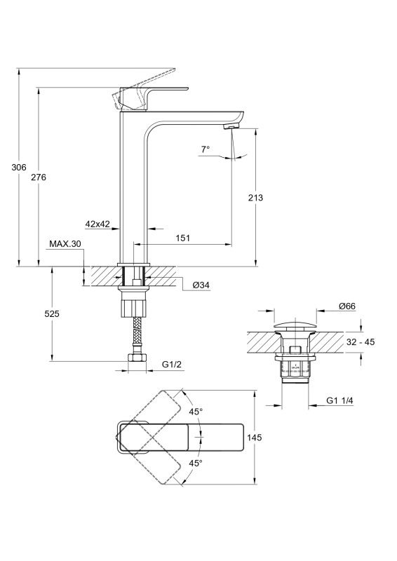 Смеситель для раковины высокий Cersanit GEO однорычажный клик клак (63043), артикул 63043