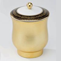 THG MARQUISE NOIR DECOR OR Китайская лакированная коробка с белой керамической крышкой Ø126 мм., middle size, декор черный/золото, цвет золото THG MARQUISE NOIR DECOR OR Китайская лакированная коробка с белой керамической крышкой Ø126 мм., middle size, декор черный/золото, цвет золото