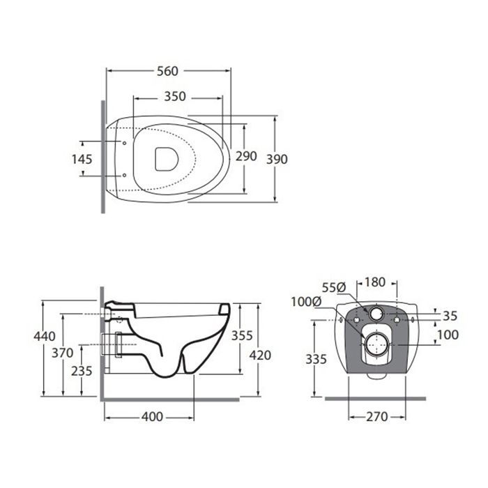 AZZURRA CLAS+ Биде подвесное 56x38.5см c 1 отверстием, c креплением KIT 2000 CF, цвет белый матовый