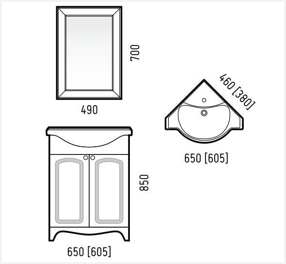 Зеркало-шкаф угловое "Классика 65" универсальное