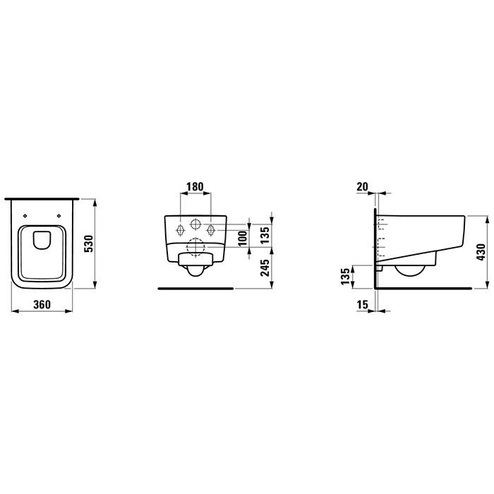 LAUFEN Pro S Унитаз подвесной безободковый 530х360х295 мм., цвет белый с покрытием LCC