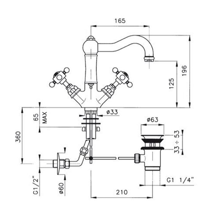 Nicolazzi Half Dome Crystal Смеситель для раковины  с поворотным изливом на 1 отверствие, излив: 165 мм, цвет: хром