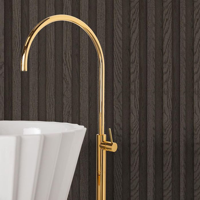 OASIS PLISSE Раковина напольная Ø440х950 мм, без отв. для смесителя, без перелива, c донным клапаном, кольцо золото, цвет белый (упаковка-3-х коробки)