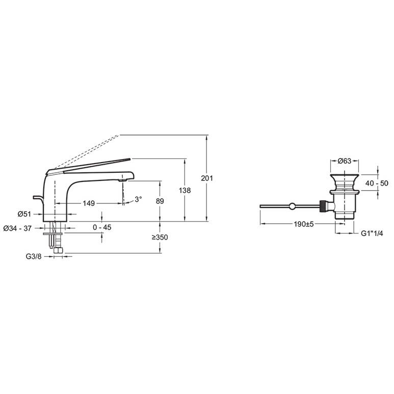 E97345-CP смеситель для раковины AVID, с дон. клапаном (хром)