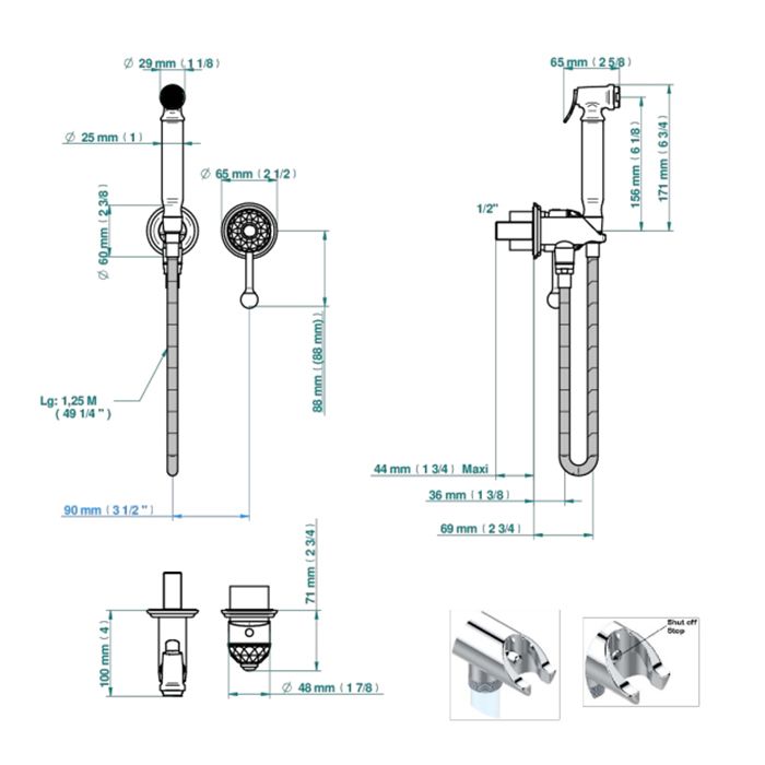 THG NAJEM Гигиенический душ в комплекте с встраиваемым однорычажным смесителем, шланг 1250 мм., держат с подводом воды, внешн часть, цвет полир золото