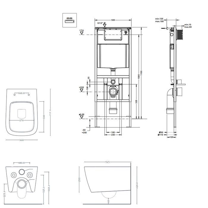 Artceram A16 Комплект: унитаз ASV003 01 + сиденье ASA001 01+ инсталляция 700.101