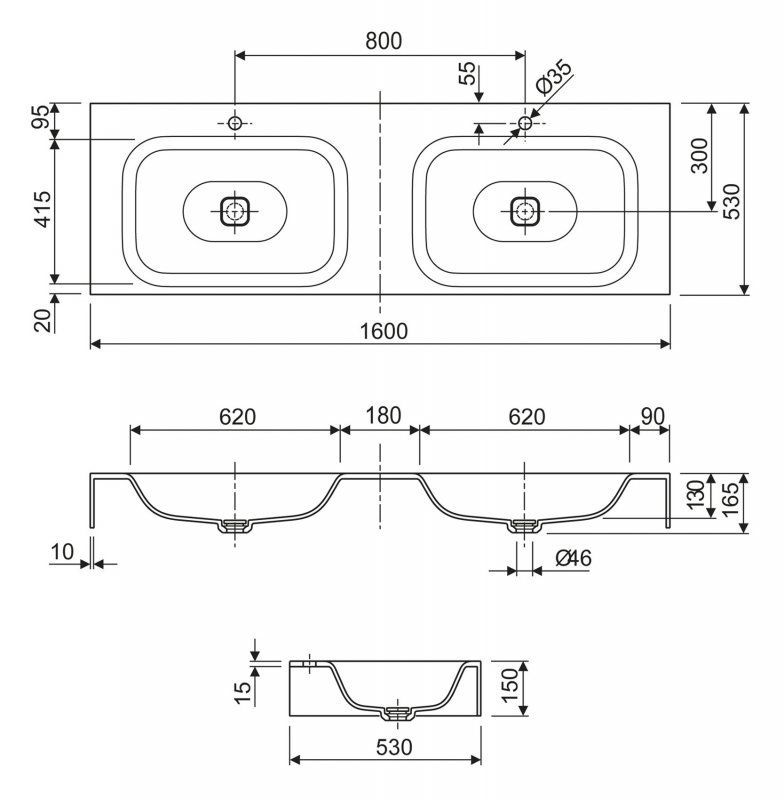 Консольная раковина из литьевого мрамора CEZARES TITAN-2-LVB-SOSPESO