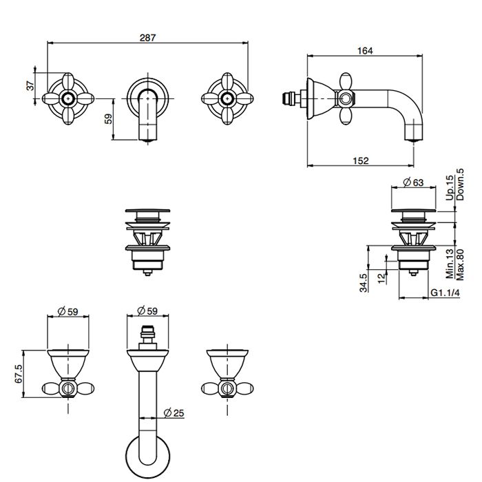Fima Carlo Frattini Olivia Смеситель для раковины, встраиваемый, излив: 15см., цвет: золото Fima Carlo Frattini Olivia Смеситель для раковины, встраиваемый, излив: 15см., цвет: золото
