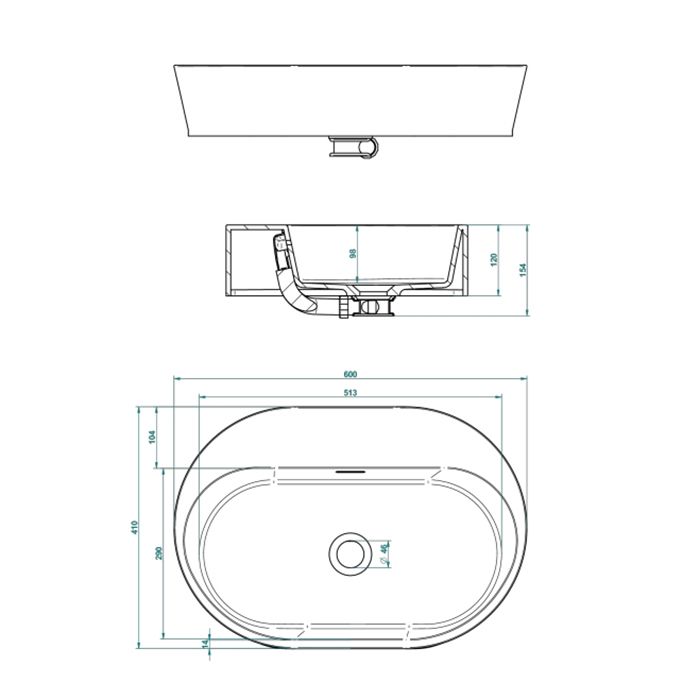 THG MONCEAU Раковина 600х410х120 мм., без отверстий для смесителя, с переливом, цвет белый матовый