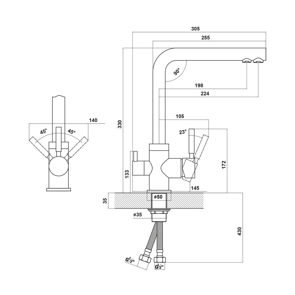 Смеситель для кухни с подключением фильтра Florentina АРЕС 333.19H.2123.302, антрацит