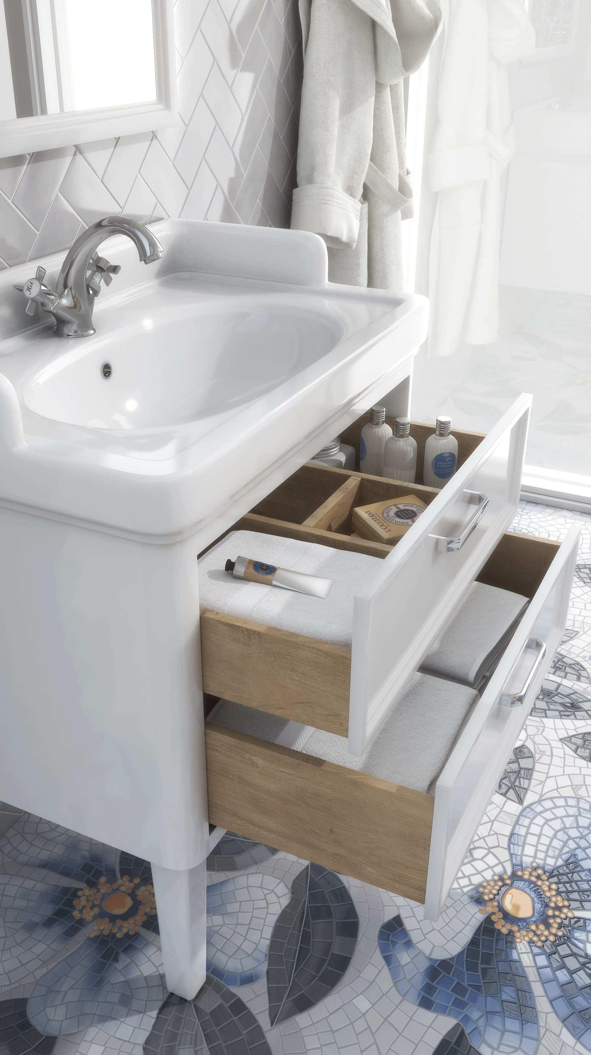 Тумба POMPEI напольная с ящиками 80, белая глянцевая