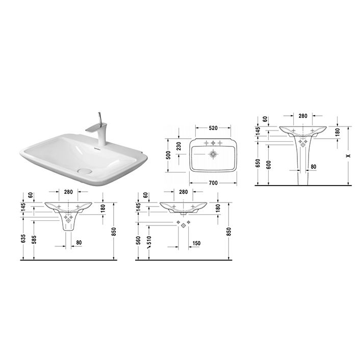 Duravit PuraVida Раковина без перелива, с 1 отв. под смес., с глубокой чашей, включая выпуск с керамической крышкой, 700x500мм, Цвет: Белый Duravit PuraVida Раковина без перелива, с 1 отв. под смес., с глубокой чашей, включая выпуск с керамической крышкой, 700x500мм, Цвет: Белый