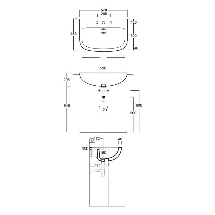 SIMAS Lavabi d'arredo Раковина полувстроенная 67х46см PAOLA с 1 отв под смеситель и двумя намеченными, цвет белый