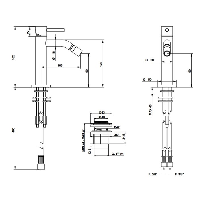 Bongio ON Смеситель для биде на 1 отв, с донным клапаном clic clac, цвет матовое французское золото, артикул 68522HMPR
