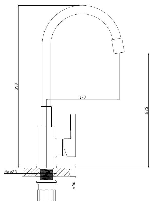 Смеситель Coral для кухни с R-изливом, черный, артикул: CL 519 B