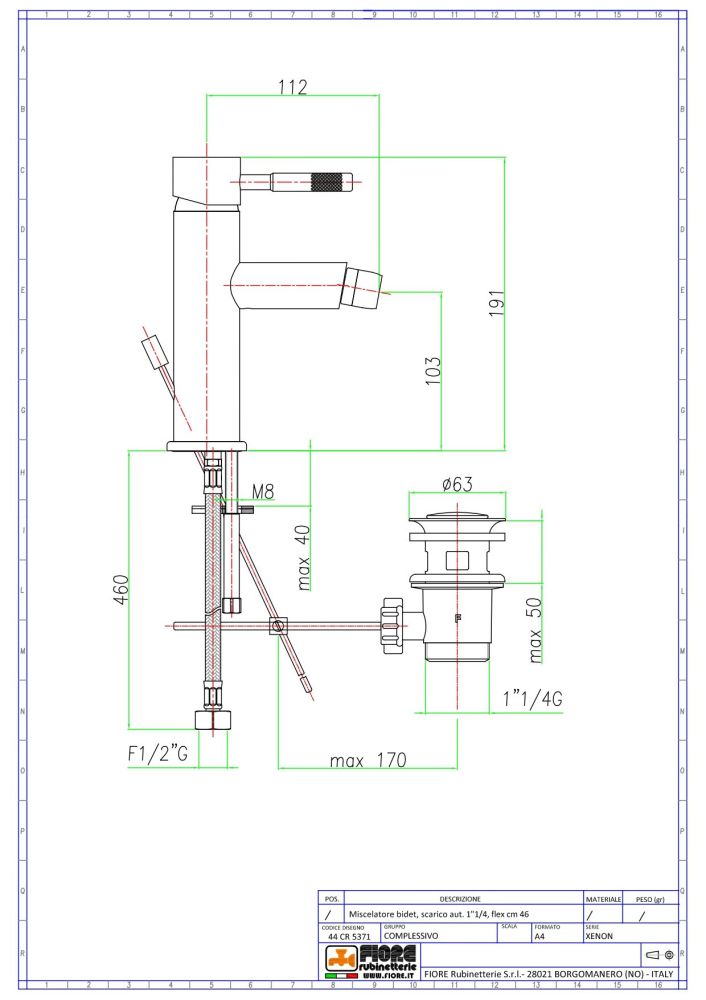 Fiore Xenon, однорычажный смеситель для биде с донным клапаном, цвет золото