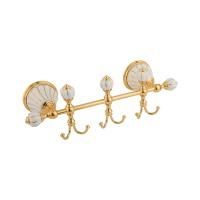 OLIVIA Планка с тремя крючками L30 см, керамика белая с золотым декором, золото